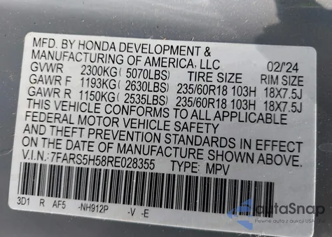 2024 Honda Cr-V Hybrid Sport из США, поврежденный, VIN 7FARS5H58RE028355